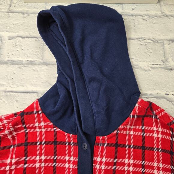 Lands' End Serious Sweats Hoodie Mixed Plaids Red Blue Green size Large (14-16) - Picture 7 of 16